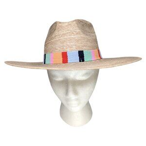 Sunshine Tienda Rosita Palm Hat Womens Wide Brim Sun Hat Multicolor Band Sz XS/S